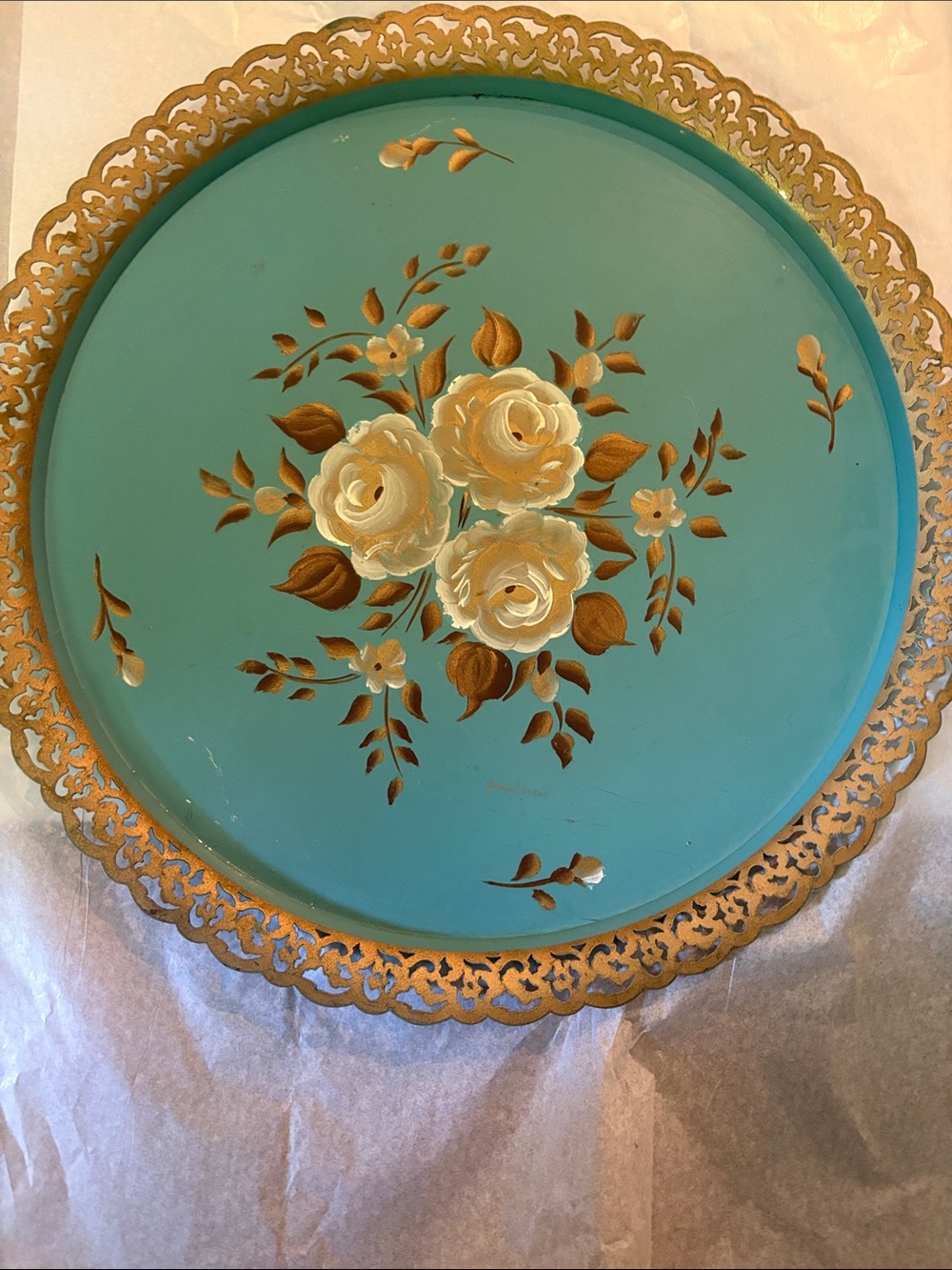 Vintage Nashco Hand-Painted Toleware Tray Signed by Paul Dennis